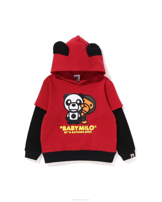 бебе milo panda многослоен пуловер с качулка деца A Bathing Ape 8ZPP1460 ярко червено
